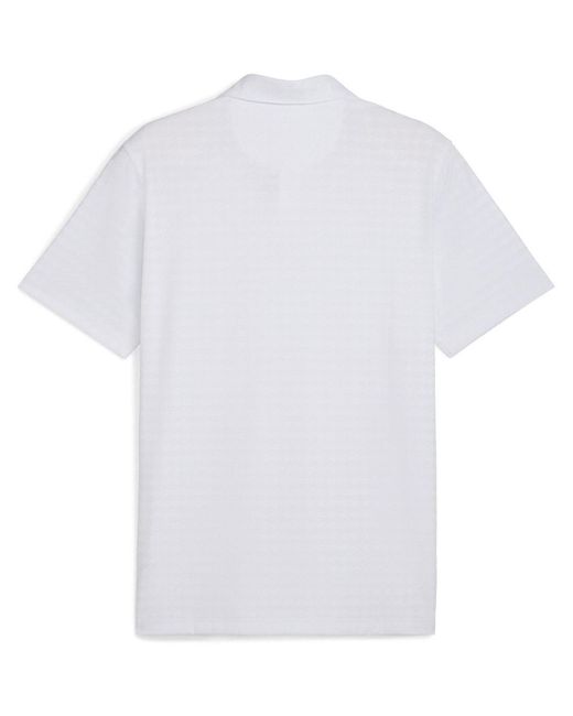PUMA White Mattr Houndstooth Short Sleeve Performance Polo Shirt for men