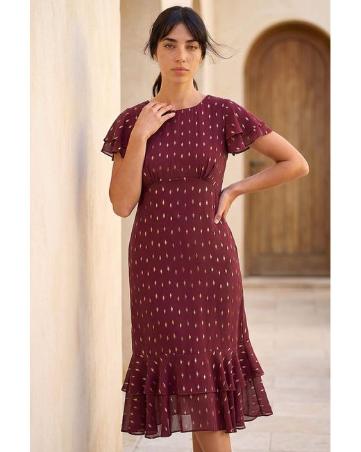 Roman Red Petite Foil Frill Dress