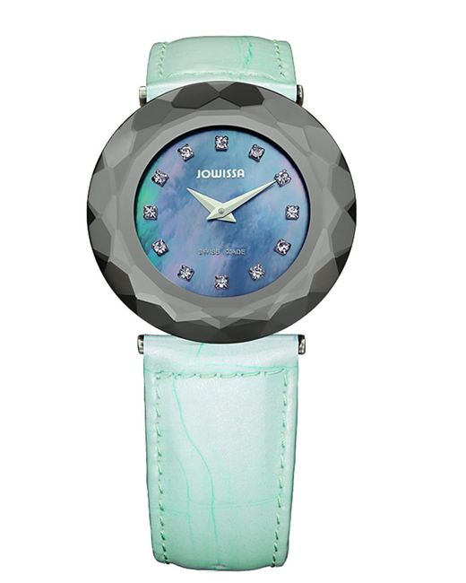 JOWISSA Blue Safira 99 Rhinestone Mother-Of-Pearl Light Leather Watch