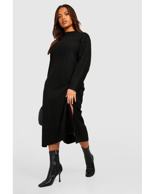 Boohoo Black Plus Chunky Rib Soft Knitted Midaxi Dress