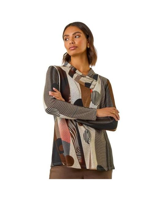 Roman Brown Abstract Print Snit Top