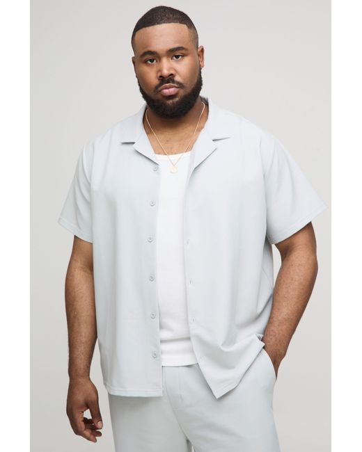 BoohooMAN White Plus Regular Technical Stretch Revere Shirt for men