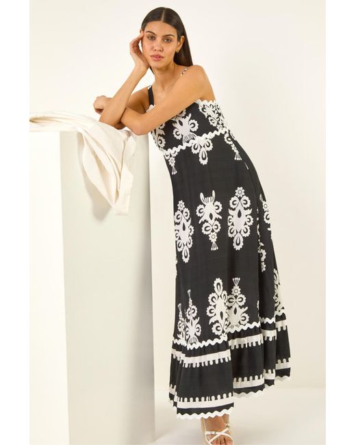 Roman White Paisley Ric Rac Maxi Dress
