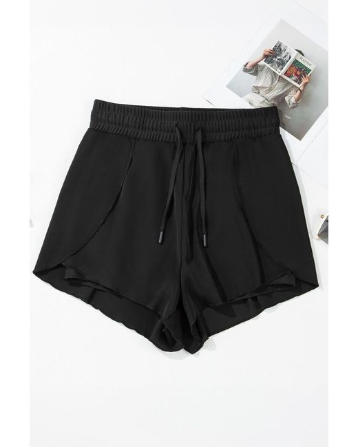 Azura Exchange Black Schwarze High-Waisted Drawstring 2-In-1 Seiten-Taschen Color Block Bikini-Shorts