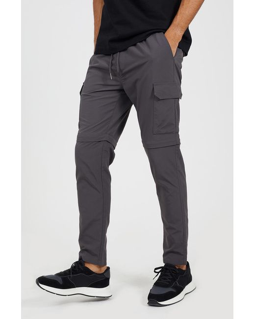 Brave Soul Blue Taslan Zip Off Panel Cargo Trousers for men