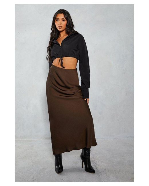 MissPap Brown Satin Slip Maxi Skirt