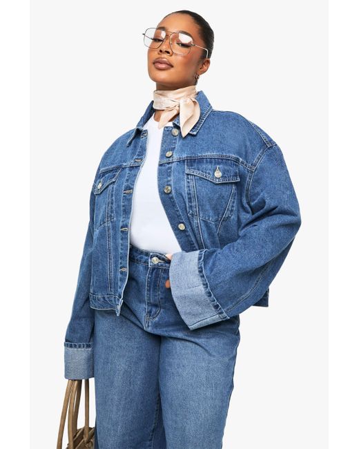 Boohoo Blue Plus Deep Turn Up Cuff Jean Jacket