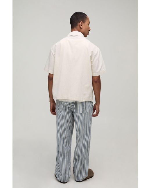 BoohooMAN Gray Relaxed Pinstripe Linen Look Trousers for men