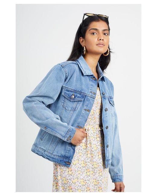 Brave Soul Blue Mid 'Blooms' Western Style Denim Jacket