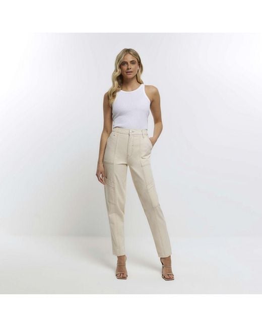 River Island White Tapered Jeans Cream High Waisted