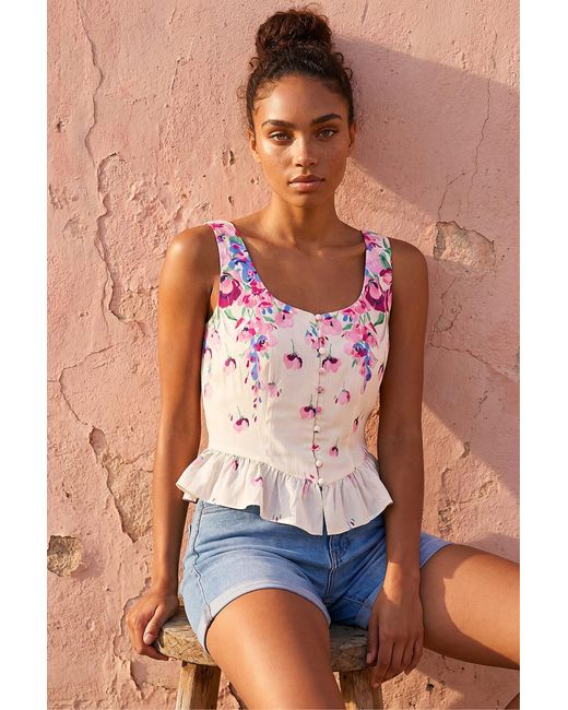D.u.s.k Blue Floral Button Up Front Blouse