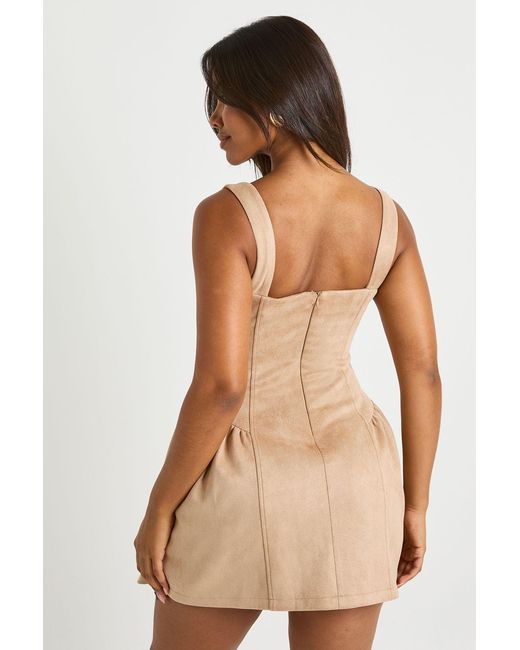Boohoo Natural Faux Suede Milkmaid Mini Dress