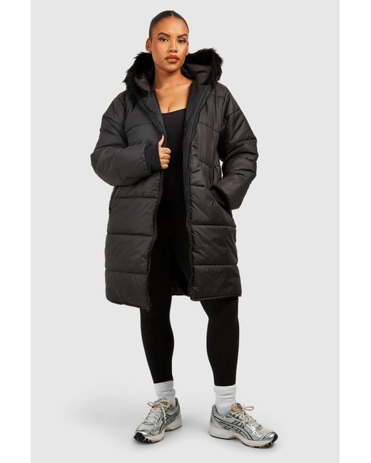 Boohoo Black Plus Faux Fur Trim Parka