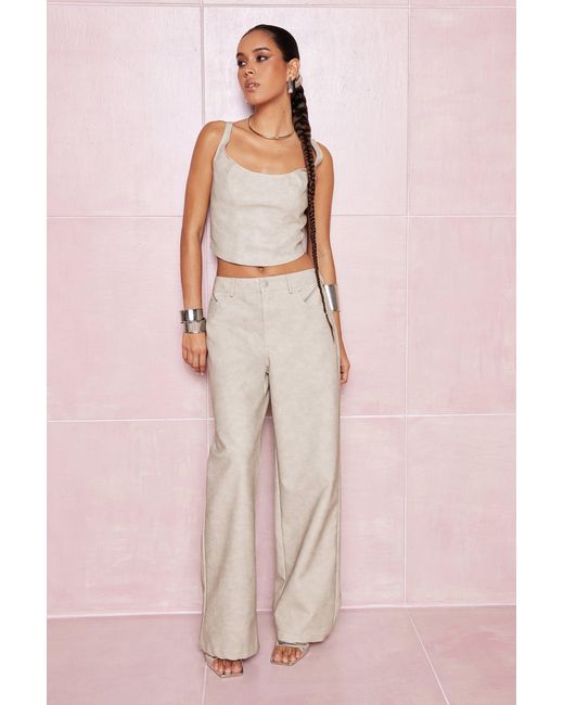 Boohoo Pink Washed Faux Leather Wide Leg Trousers