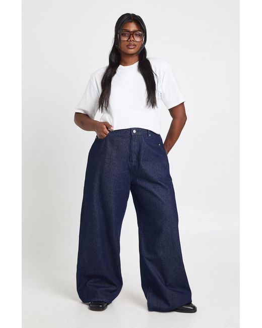 Boohoo Blue Plus High Waist Wide Leg Jean