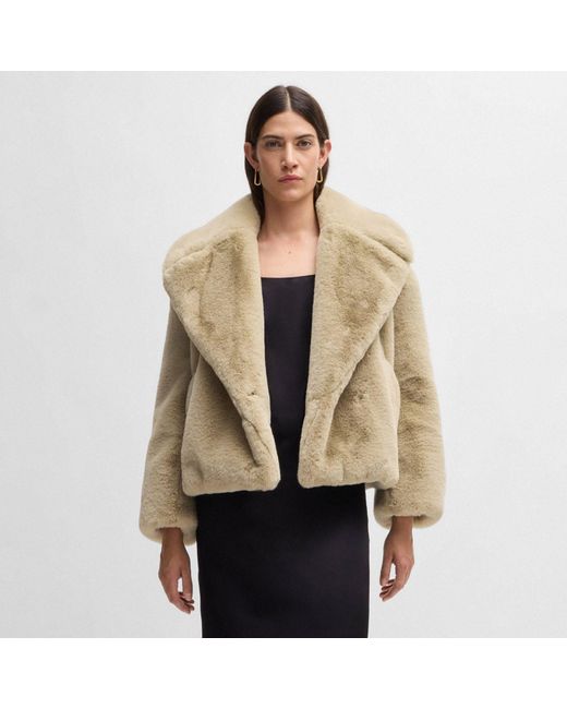 Boss Natural Curmeta Teddy Fabric Cropped Coat