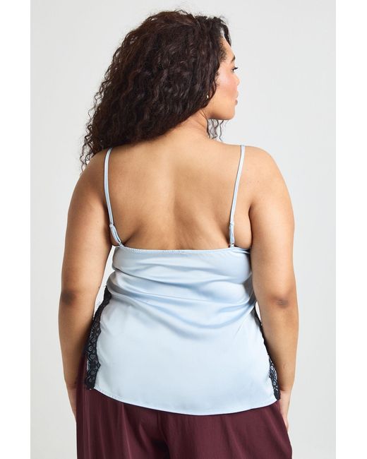 Boohoo White Plus Satin Cami Top With Lace Trim