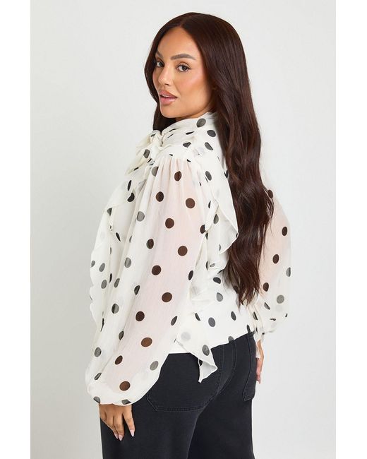 Boohoo White Plus Polka Dot Chiffon Balloon Sleeve Blouse