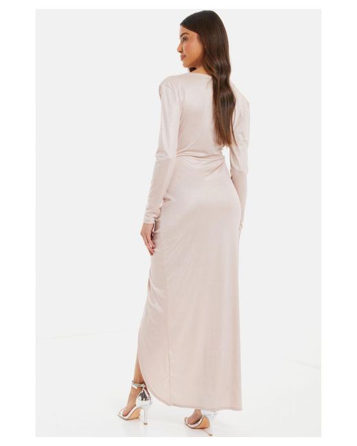 Quiz White Champagne Shimmer Ruched Maxi Dress