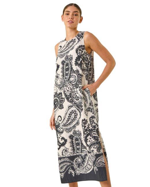 Roman White Paisley Print Midi Dress