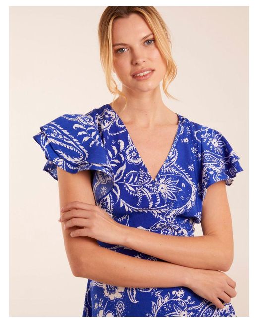 Blue Vanilla Blue Frill Sleeve Wrap Belted Mini Dress