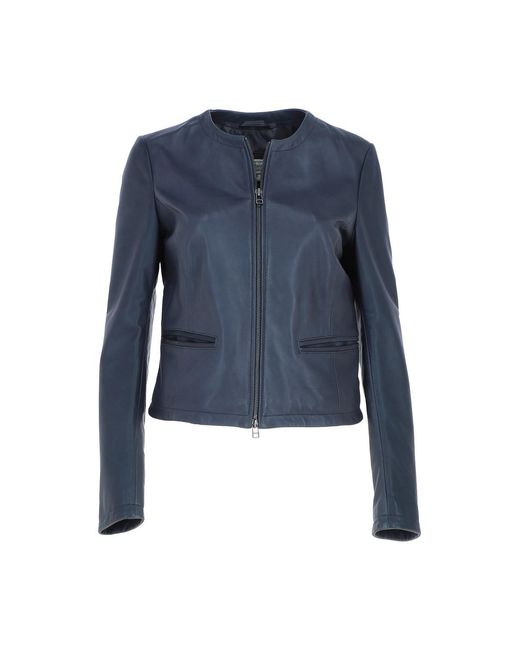 Ashwood Leather Blue 'Ethel' Real Collarless Jacket