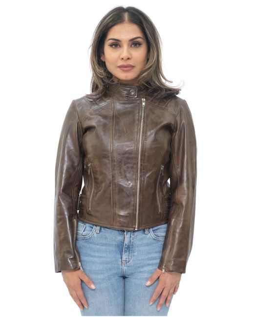 Infinity Leather Brown Biker Jacket-Celaya