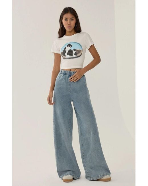 Hiccup Blue Elastic Waist Wide Leg Jeans