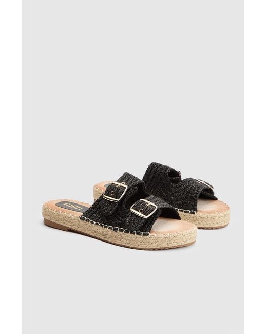 Faith Black Elissa Textured Double Buckle Footbed Sandals