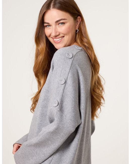 Blue Vanilla Gray V Neck Button Jumper