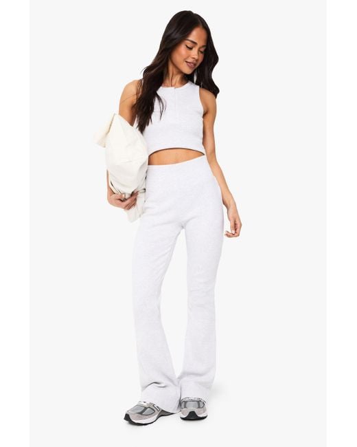 Boohoo Basics Rib Flared Legging in White | Lyst UK