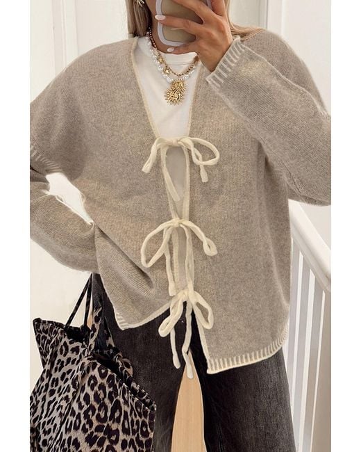 Azura Exchange Natural Cardigan Mit Gebundenem Front Und Langen Ärmeln