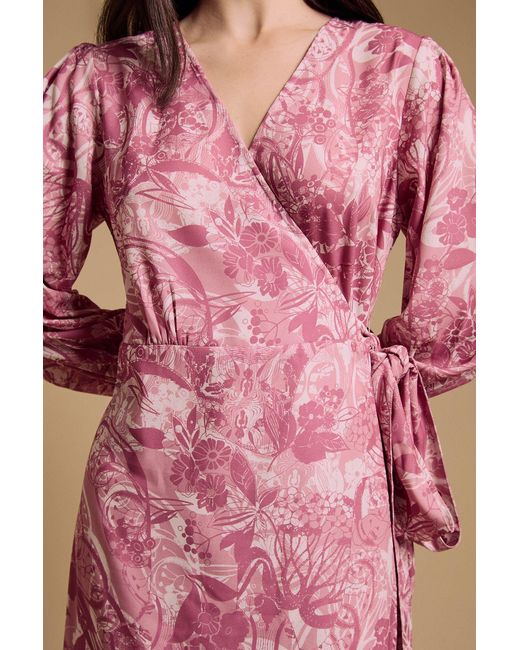Oasis Pink Floral V Neck Maxi Wrap Dress