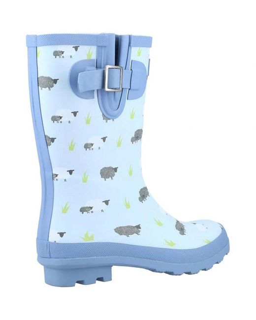 Cotswold Blue Ladies Farmyard Sheep Mid Calf Wellington Boots