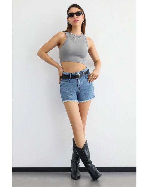 Hiccup Blue Basic Woven Crew-Neck Tank Top