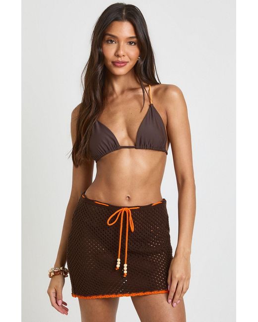Boohoo Brown Crochet Beach Mini Skirt