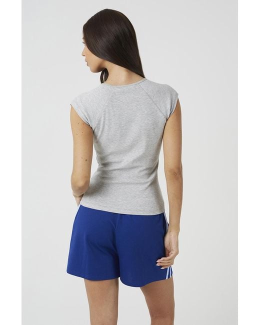 Brave Soul Blue Cap Sleeve V-Neck Fitted T-Shirt