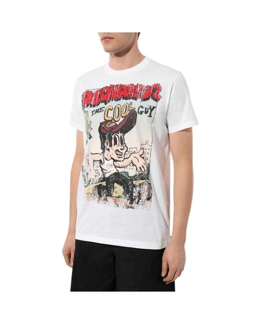 DSquared² White Cigarette Fit The Cool Guy Print T-Shirt Cotton for men