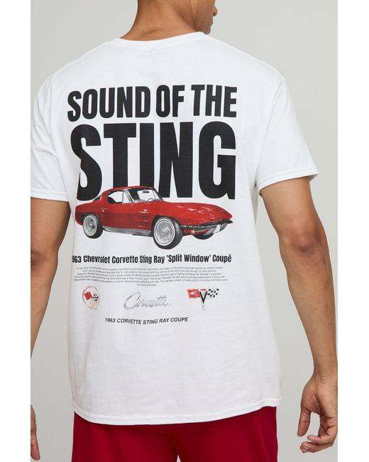 BoohooMAN White Oversized Corvette Sting Ray License Graphic T Shirt for men