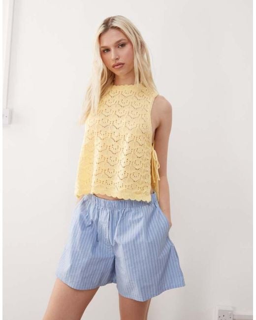 Reclaimed Vintage Blue Crochet Tabard Tank