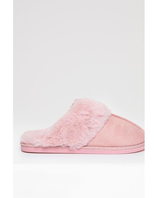 Threadbare Pink Faux Fur Lined Mule Slippers