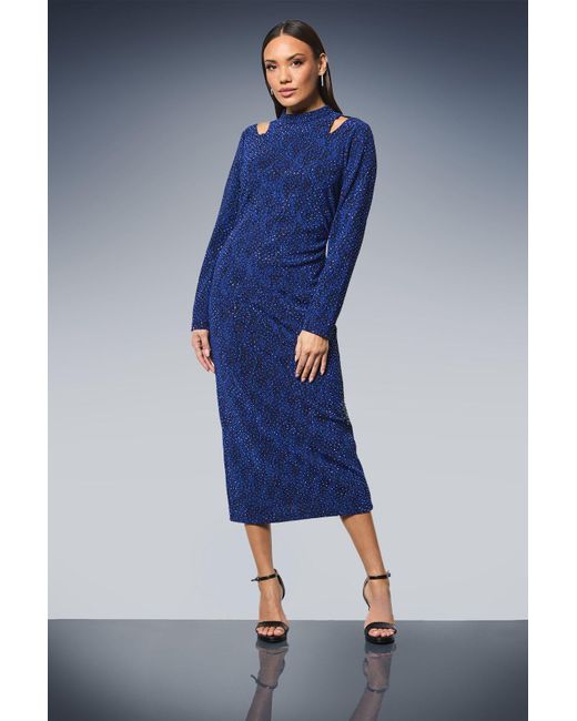 PRINCIPLES Blue Cut-Out Detail Sparkle Jersey Midi Dress