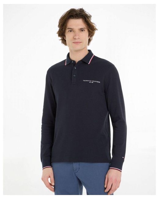 Tommy Hilfiger Blue Tipped Place Long Sleeve Slim Fit Polo for men