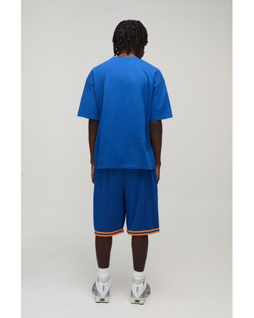 BoohooMAN Blue Star Applique Oversized T-Shirt & Basketball Short Set for men