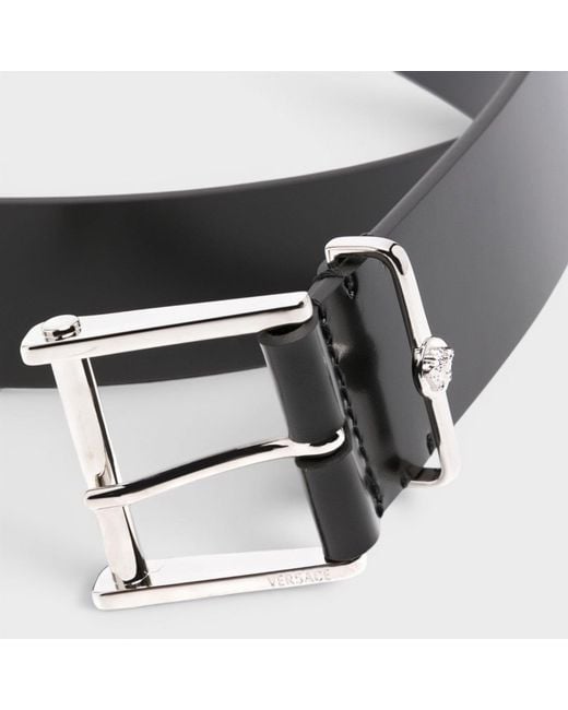 Versace Black Logo Calf Leather Belt With Buckle