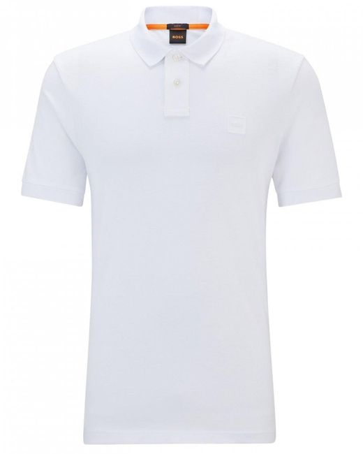 Boss White Passenger Stretch-Cotton Slim-Fit Polo Shirt With Logo Patch Nos for men