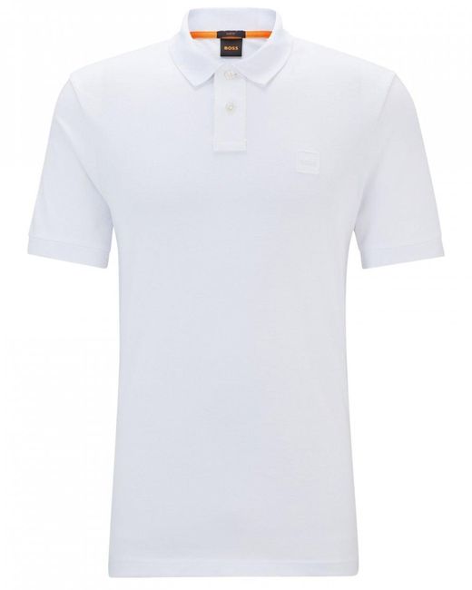 Boss White Passenger Stretch-Cotton Slim-Fit Polo Shirt With Logo Patch Nos for men