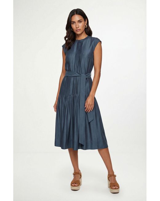 Wallis Blue Petite Denim Look Drop Waist Midi Dress