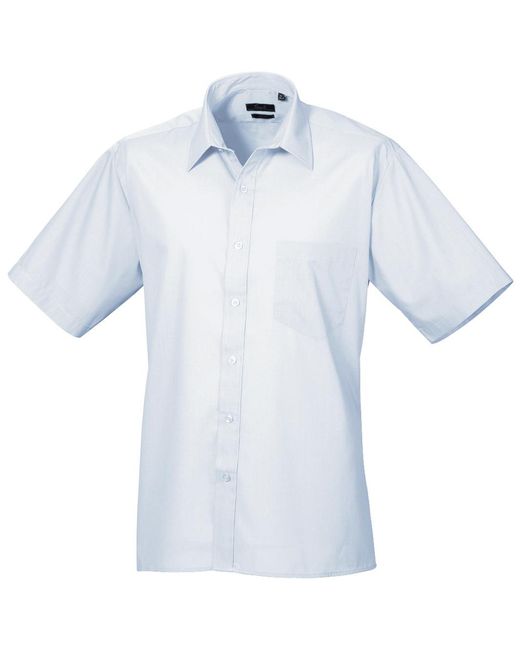 PREMIER Blue Short Sleeve Formal Poplin Plain Work Shirt (Light) for men
