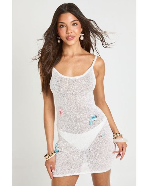 Boohoo White Sequin Embellished Knitted Mini Dress